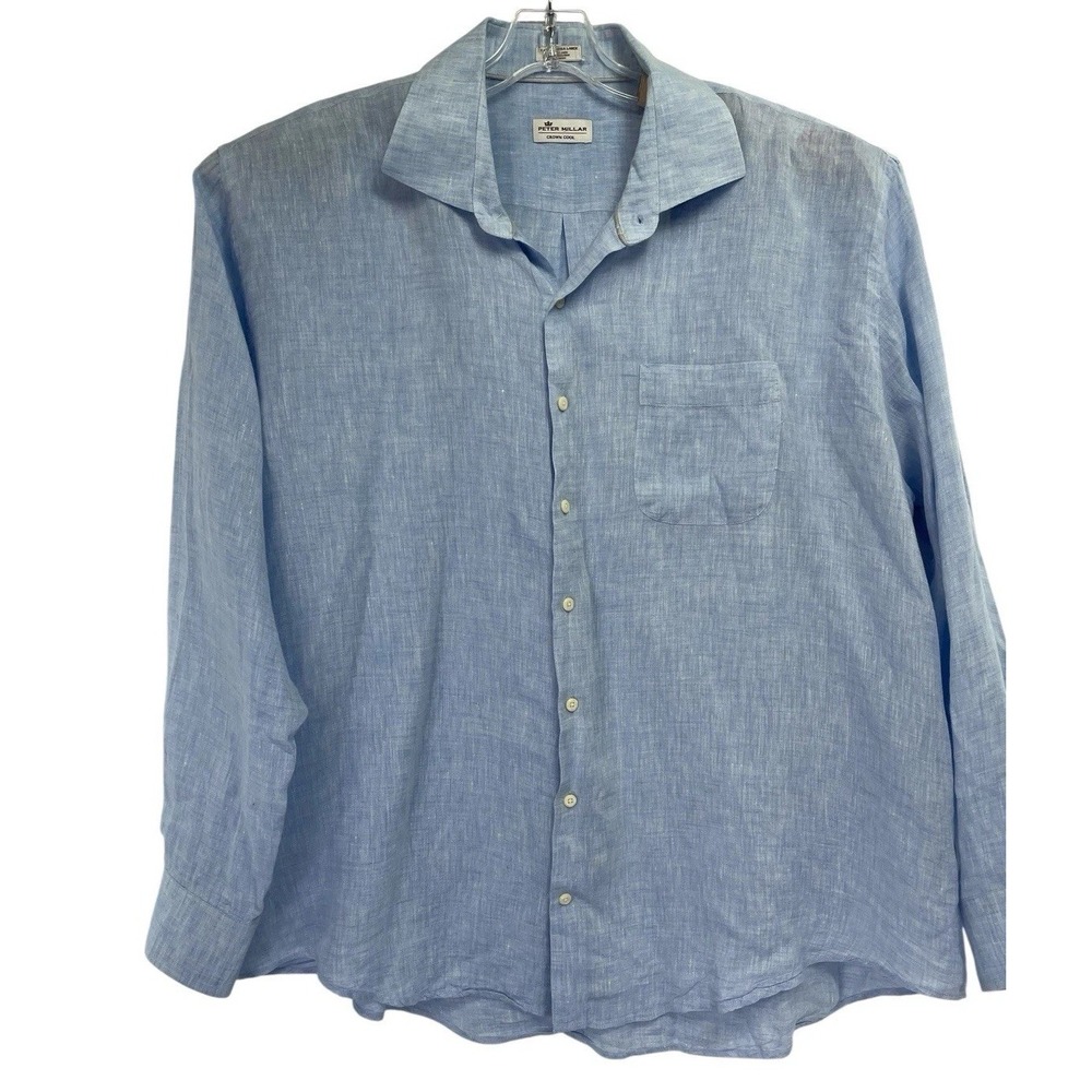 Peter Millar Crown Cool Shirt Mens XXL Blue Linen Button Up L/S Shirt (S6) NW/OT